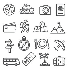 Travel and tourism line icon set on white background