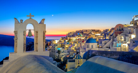 Romantic night  panorama of Santorini island, Greece