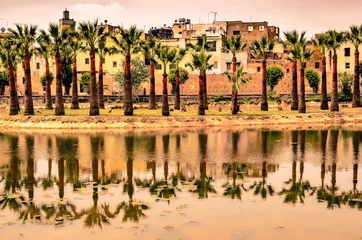 Deurstickers Spiegelung von Palmen in Fes Marokko © dietwalther