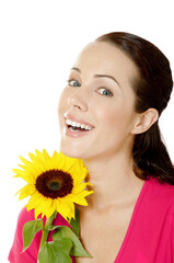 Woman holding a sunflower