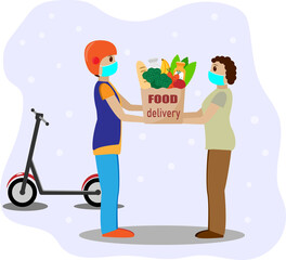 курьер  с тетушкой на сиреневом фоне