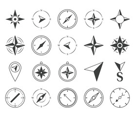 compass rose navigation cartography travel explore equipment icons set line design icon