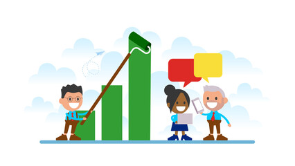 Businessman painting chart vector illustration concept.
