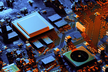 Electronic circuit board close up.