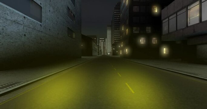 Car POV on empty city street moving straight 3d Animated video background 