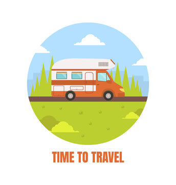 Travel Van Packed and Ready to Set Off on Journey Vector Illustration