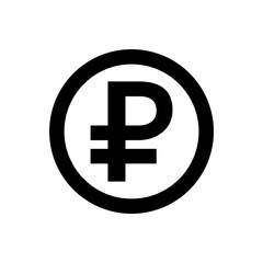 Fototapeta premium ruble currency coin black for icon isolated on white, russia ruble money for app symbol, simple flat russian ruble money, currency digital ruble coin for financial concept