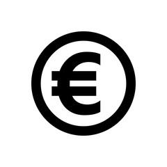euro currency coin black for icon isolated on white, euro money for app symbol, simple flat euro money, currency digital euro coin for financial concept