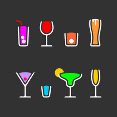 Alcohol drinks cocktails icon set color vector illustration