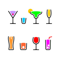 Alcohol drinks cocktails icon set color vector illustration