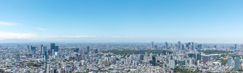 (東京都-風景パノラマ)青空と渋谷から新宿までの風景２