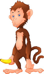 cute monkey cartoon holding banana
