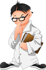 little boy cartoon wearing laboratory clothes