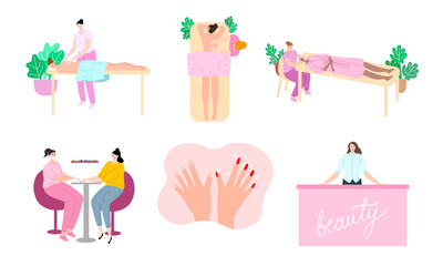 Scenes from beauty saloons popular professional procedures for relaxation and care
