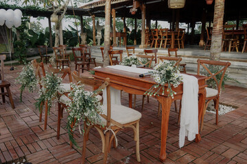 Fototapeta na wymiar rustic vintage wedding stage outdoor nature concept