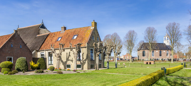 Panorama Of A Historic Farm And Church In Small Town Sondel, Netherlands