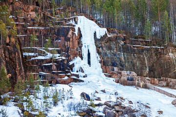 ice waterfall, Krasnoyarsk, eastern entrance of the Pillars National Park