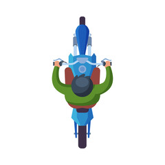 Man Riding Motorcycle, View from Above Flat Vector Illustration