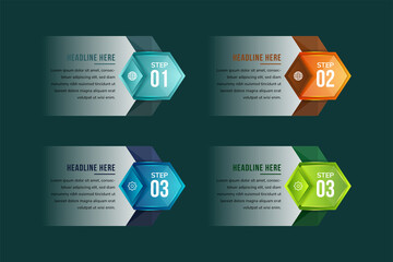 four steps use blue, green, and orange colors. modern vector illustration 3D. Gradient Paper Cut Infographic template with hexagon with arrows. business, presentations, web design, diagrams, workflow 