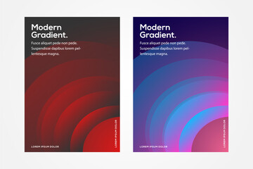 Fototapeta premium Set of Modern gradient cover design template use vertical layout. half circle pattern use red black and blue pink gradient. A4 size on abstract background. 
