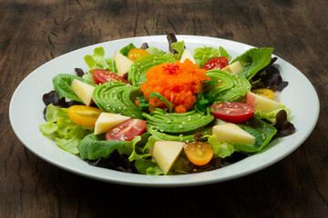 Avocado Salad with Ebiko and Seaweed, sesame and vegetables Healthy food or diet