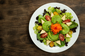 Avocado Salad with Ebiko and Seaweed, sesame and vegetables Healthy food or diet