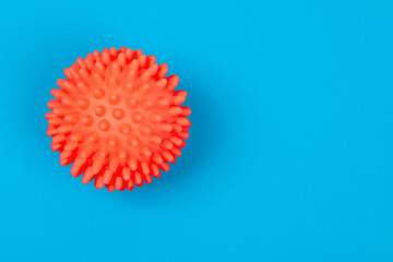 Image of coronavirus on a blue background, copy space