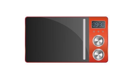 Red microwave in a realistic style. Kitchen microwave oven isolated on a white background. Vector.