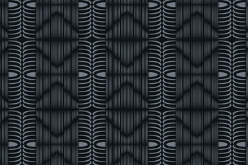 abstract seamless pattern use combination of line make a square shape  and quarter circle. the patterns use silver color and black on background. 