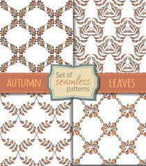 Vector set of seamless leaves patterns.