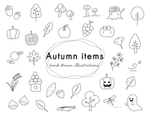 手書きの秋の葉のイラストのセット 紅葉 もみじ 素材 オレンジ Wall Mural Yugoro