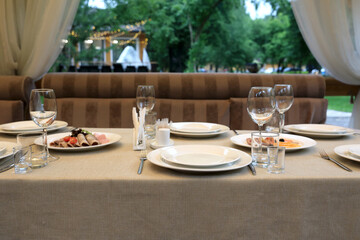 Dining table with appetizers