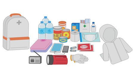 避難リュックの中身　水害　イラスト