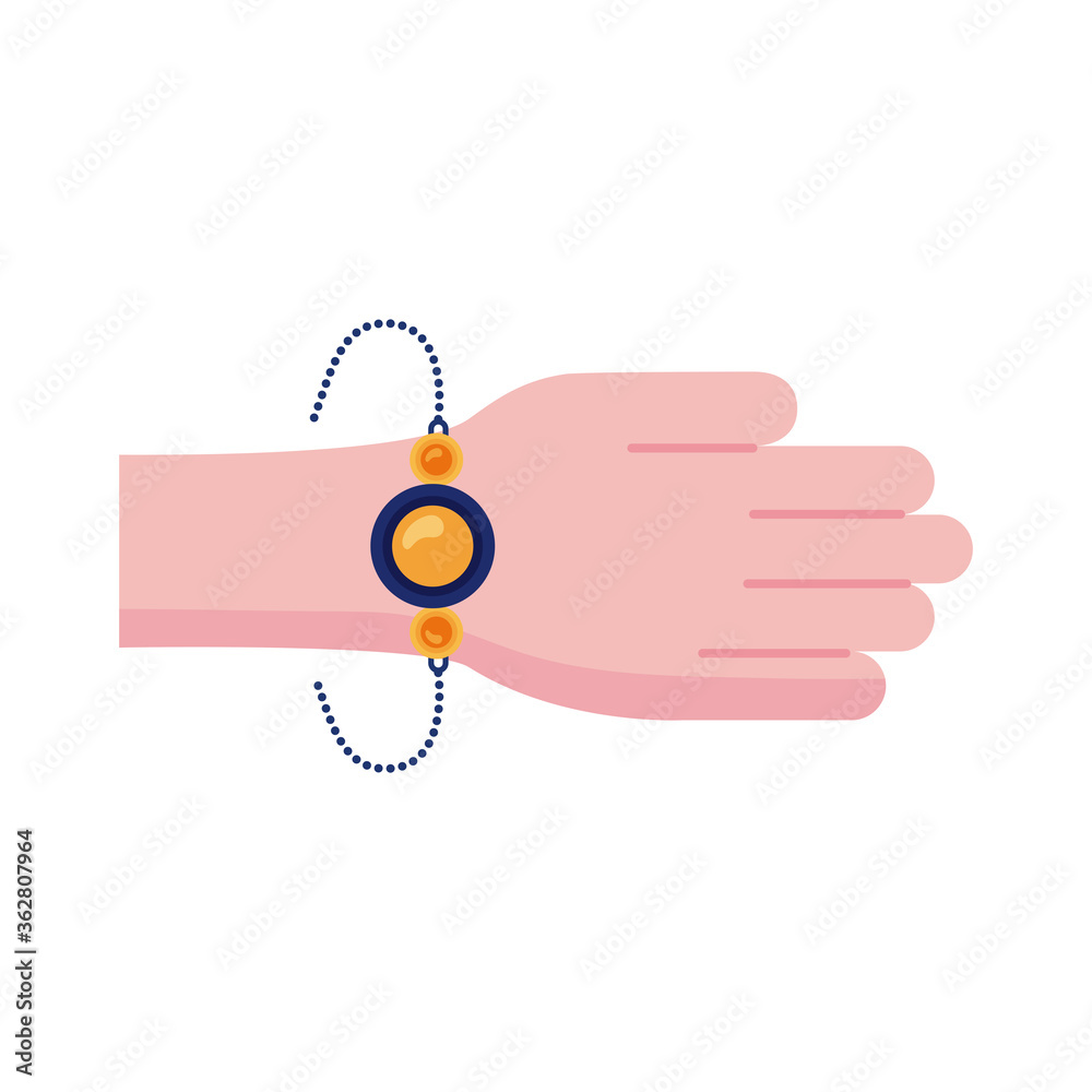 Sticker happy raksha bandhan celebration with hand using wristband flat style