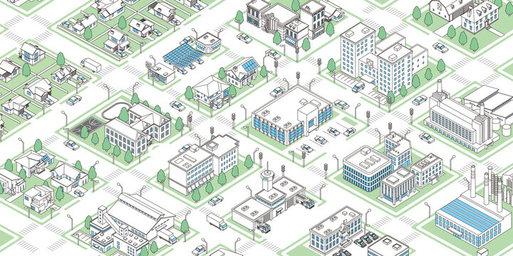 Isometric vector data town illustration