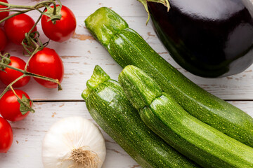 Zucchini, eggplant and cherry tomatoes