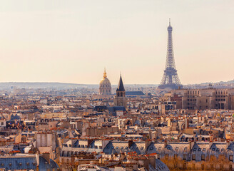 Fototapeta na wymiar View of Paris, the capital of France in Europe with the Eiffel Tower to the right in the image. 