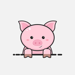 Cute pig head in profile is isolated against a white background. Vector stock illustrations for decoration and design, cards, posters, fabrics, for children and more.