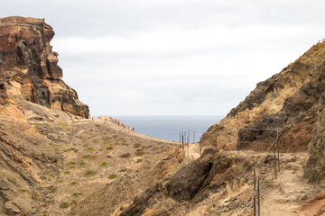 The magnificent dramatic landscape with the red desert dunes on the Ponta de São Lourenço (Saint Lourence cape) on Madeira island