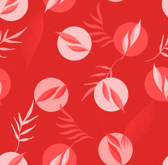 Seamless Pastel Color Dots and Tropical Leaves Sweet Design Perfect for Print