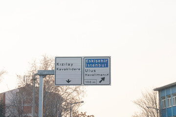 Çankaya,Ankara / Turkey - 01 22  2020 :The highs traffic direction sign.Place for writing