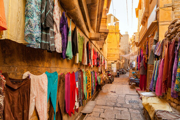 Fototapeta na wymiar Shopping Street inside the Sonar (Golden) Fort - Jaisalmer