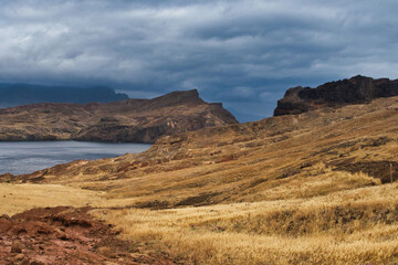 The magnificent dramatic landscape with the red desert dunes on the Ponta de São Lourenço (Saint Lourence cape) on Madeira island