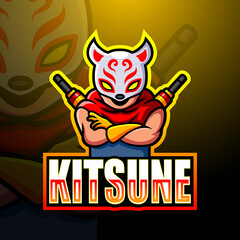 Kitsune ninja mascot esport logo design