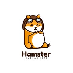 Vector Logo Illustration Hamster Simple Mascot Style.