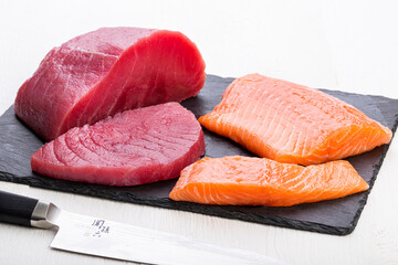 Salmon and tuna fillet