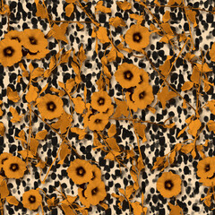 Seamless Colorful Flowers and Animal Background Trendy Colors perfect for fashion print