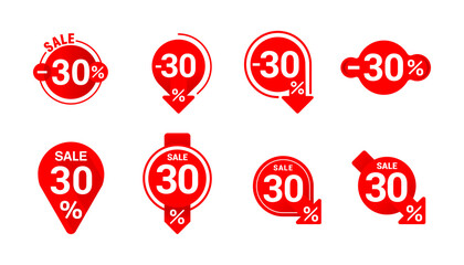 30 off sale tag sticker collection - 8 variations of percentage badge