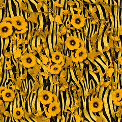 Seamless Colorful Flowers and Animal Background Trendy Colors perfect for fashion print