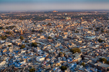 A beautiful view of Blue City - Jodhpur and Umaid Bhavan Palace seen from Mehrangarh Fort